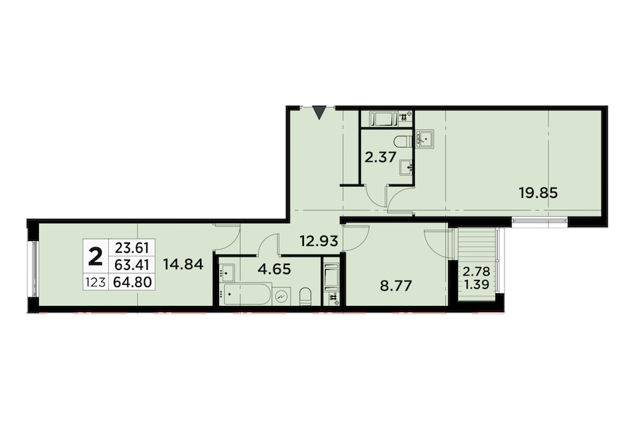 2-комнатная квартира 64.8 м², 5/14 эт., ЖК «GloraX City Zanevsky»